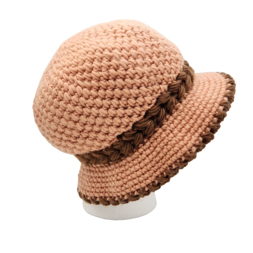 Vintage Style Handmade Crochet Knit Cloche Hat Fur Pearl Floral Detail S/M - Picture 3 of 8